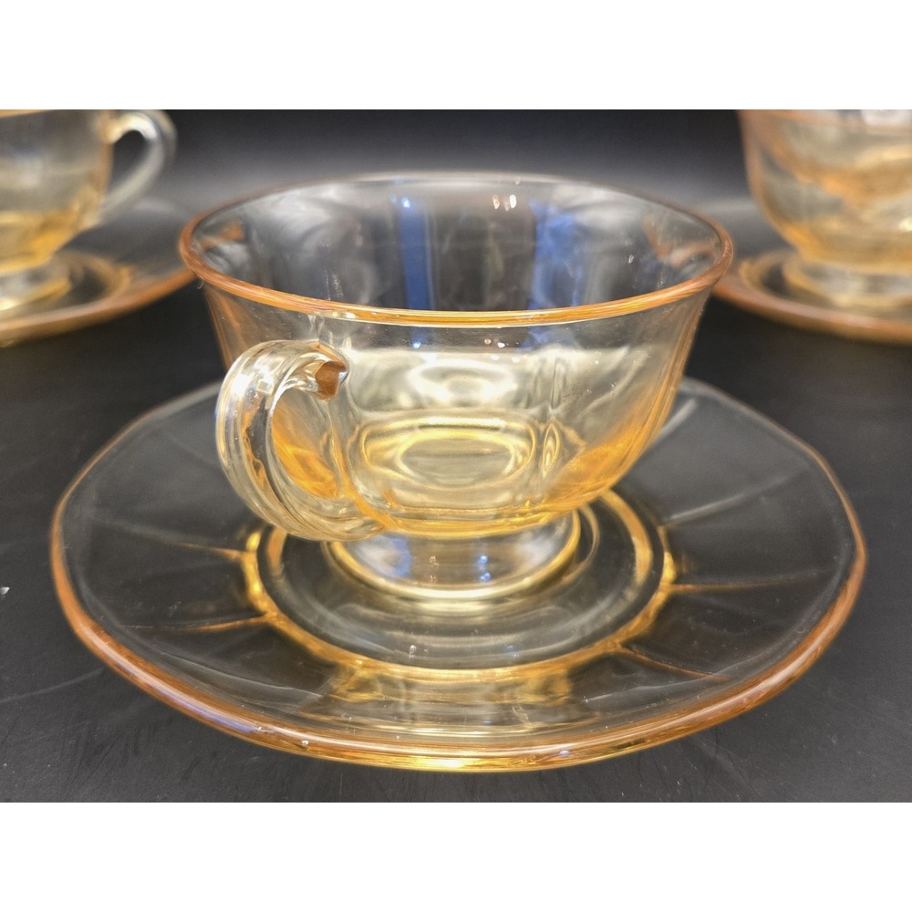 Yellow Depression Glass Vintage Fostoria "Fairfax" Includes 6 Cups And 4 Saucers - Picture 6 of 9